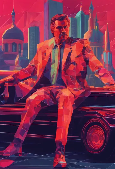 Noir Neon Tones of Photography, a photo of a Russian mafia boss in the 1990s in Moscow in the style of Moscow in the 90s