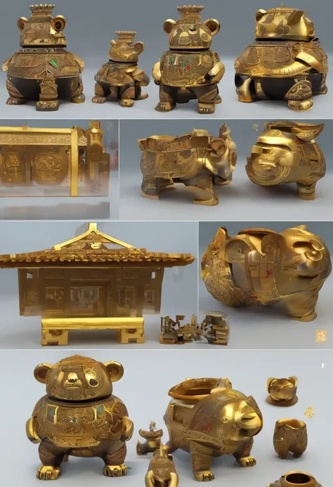 pandas，cultural relic，Samsung heap，Sanxingdui artifacts unearthed in China，Bronze mask，gold mask，Anthropomorphic panda，Cultural creativity，Trendy art，Panda combined with Sanxingdui cultural relics，Trendy IP