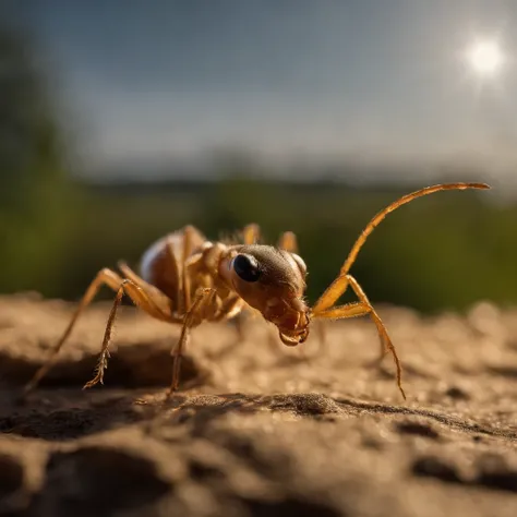 a golden transparent ant wearing a wizard hat in Halloween, （tmasterpiece，Best quality：1.2），200 mm 1.4F macro shooting，very delicate beautiful，the best lights，The best shadow，Render the background, stylized 3d render，Beautiful scenery, Autumn, Long lens tr...