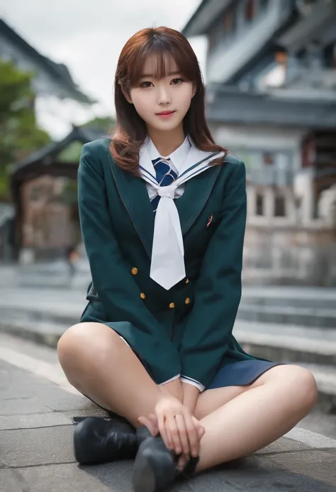 ​masterpiece。top-quality。girl with。High school students。hi-school girl。japanes。Wearing a uniform。School Uniforms。Bustling street。natta。beauty legs。opens legs。Open crotch。pantiy。Sit down to show off。Crouch down