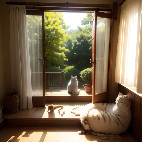 Warm sunlight from the windowsill shines into the room、Gently warm the cats fur。Cat sits behind curtain by window、I enjoy the soft sunbathing。The coat is、By being illuminated by sunlight、It shines like a sparkle。

Silence spreads in the room、sometimes、I he...