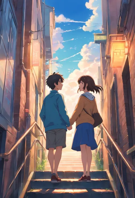 Couples who havent seen each other in years meet on the street，The style is similar to Makoto Shinkais《Your name》Memories flood into your head，His face was filled with emotions he hadnt seen in years。。。。。。。，Take the letter literally，Exquisite facial featur...