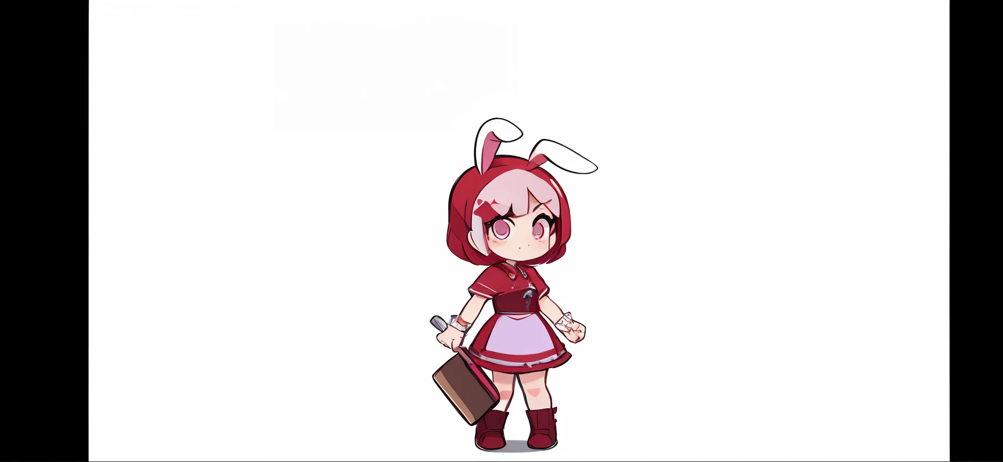 A  girl, rose hair, wearing red dress, Chibi style