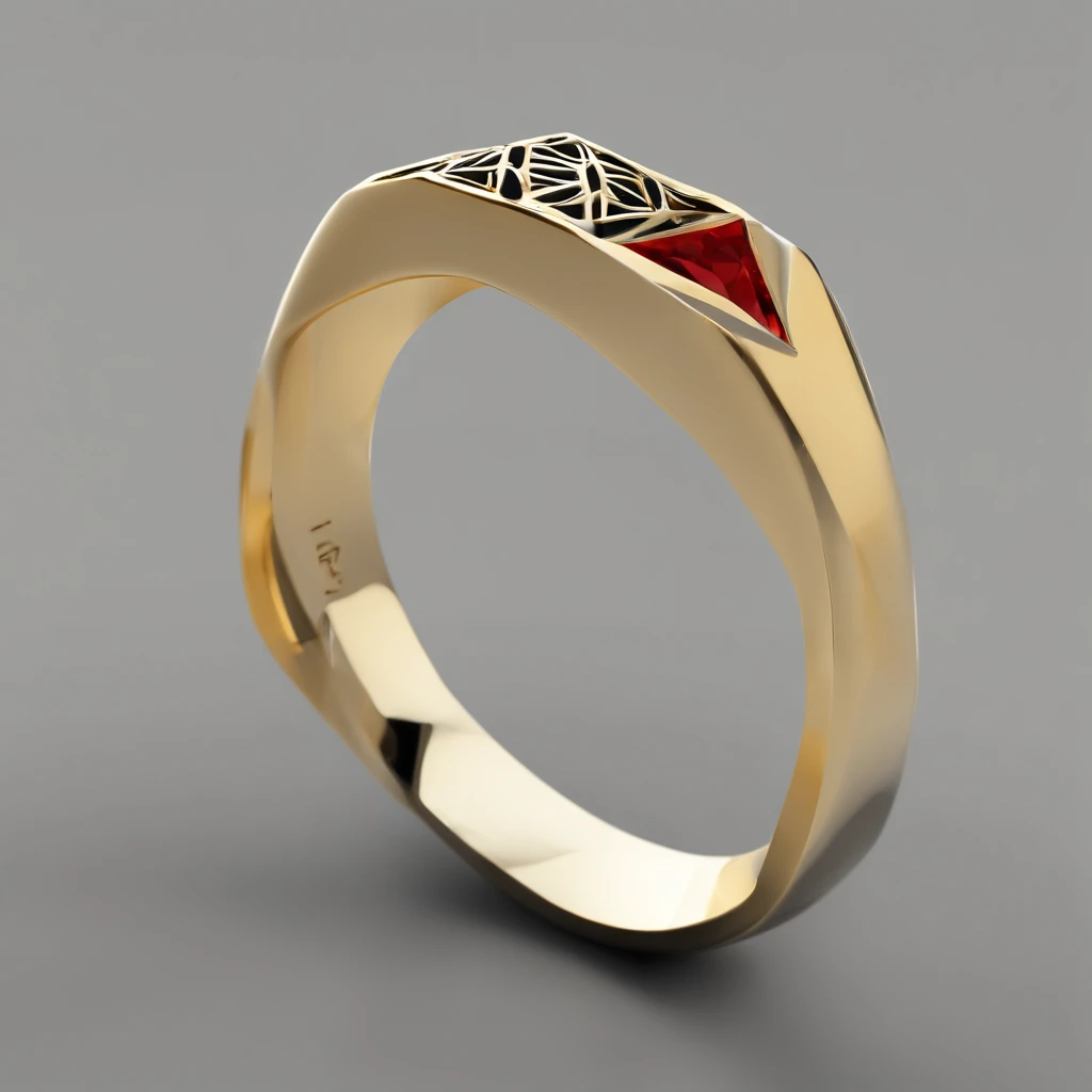 Yellow gold ring，Pentagram pattern，It shines with a noble golden light，The golden-red tone is filled with dark-style graphics，simple backgound， with black background，Simple details