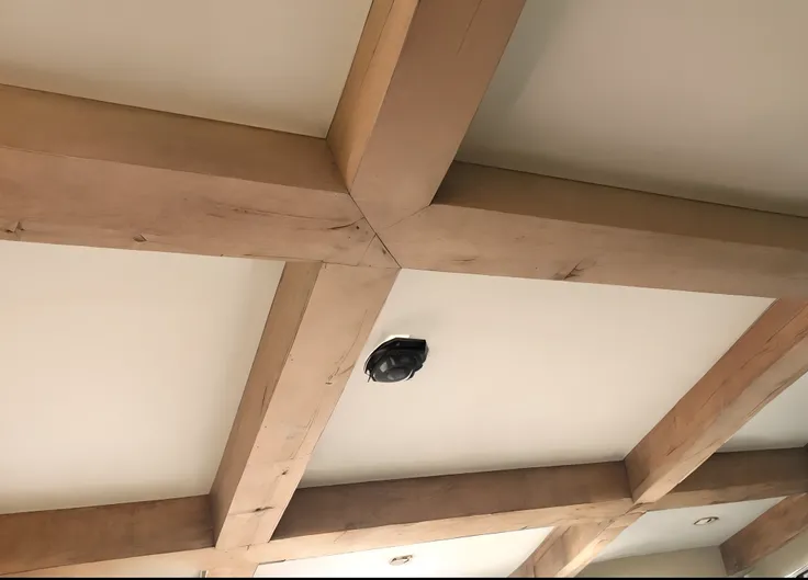 a close up of a ceiling with a wooden beam and a ceiling fan, simple ceiling, wood accents, wooden ceiling, ceilings, ceiling, wooden supports, extremely high level of detail, wooden trim, open ceiling, intricate quality, center framing, complex ceiling, w...