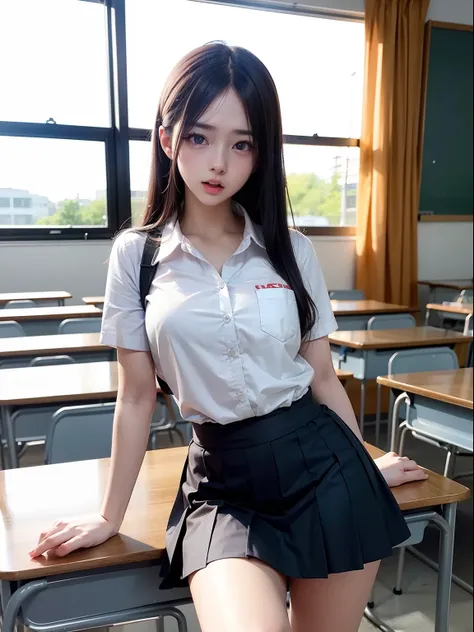 in 8K、top-quality、​masterpiece、ultra-detailliert、Ultra-high resolution、Anime style、1 schoolgirl、‎Classroom、angry