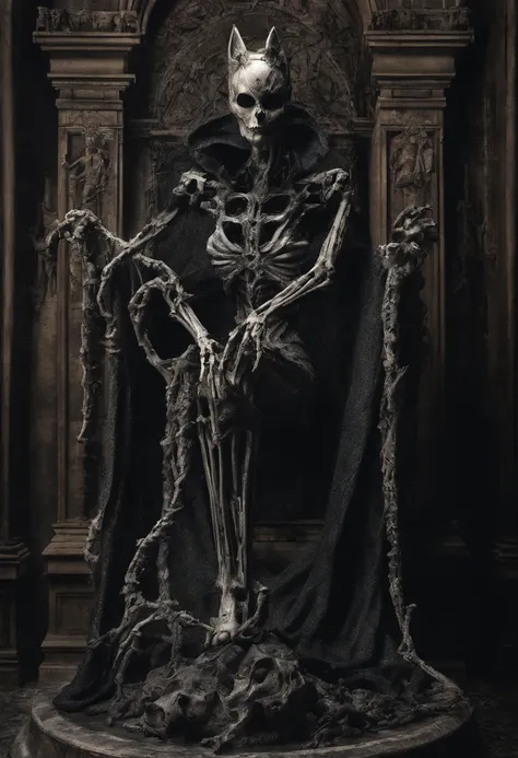 statue of Catwoman angel made of twisted bones and skeletons, full body, hyper realistic, intricate, central, symmetrical --v 4