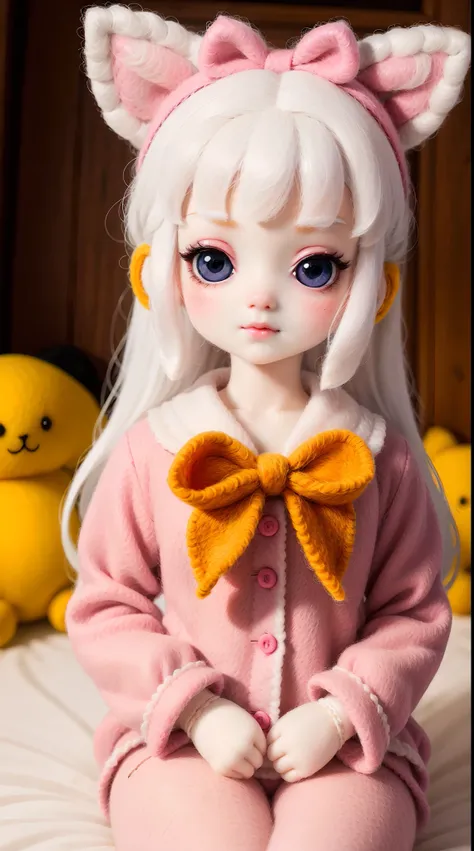 wool felt，felt，plush ，adolable，masterpiece, best quality, super detailed, illustration, beautiful eyes, close up, a girl. it is ...