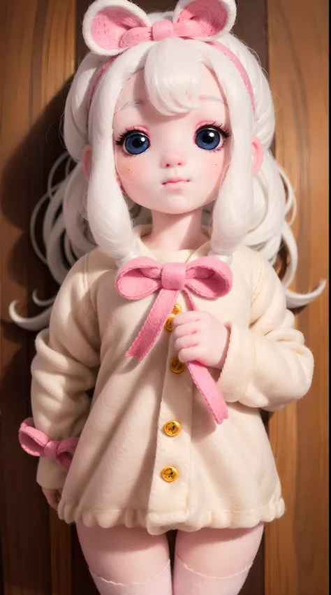 wool felt，felt，plush ，adolable，masterpiece, best quality, super detailed, illustration, beautiful eyes, close up, a girl. it is ...