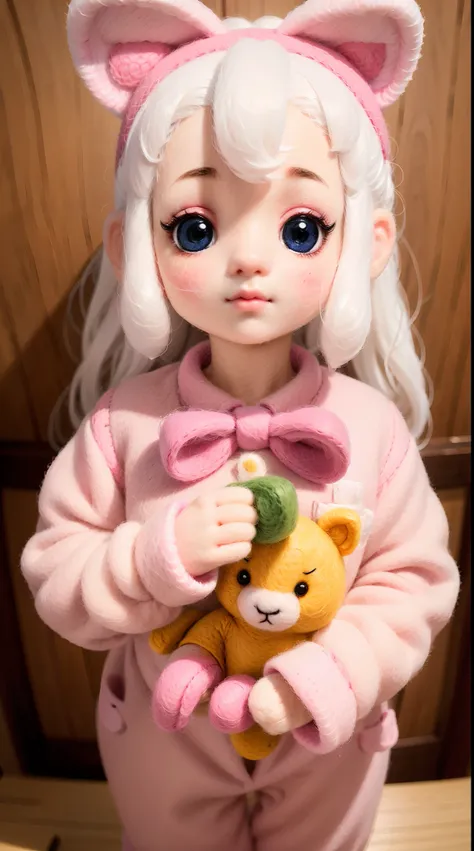 wool felt，felt，plush ，adolable，masterpiece, best quality, super detailed, illustration, beautiful eyes, close up, a girl. it is ...