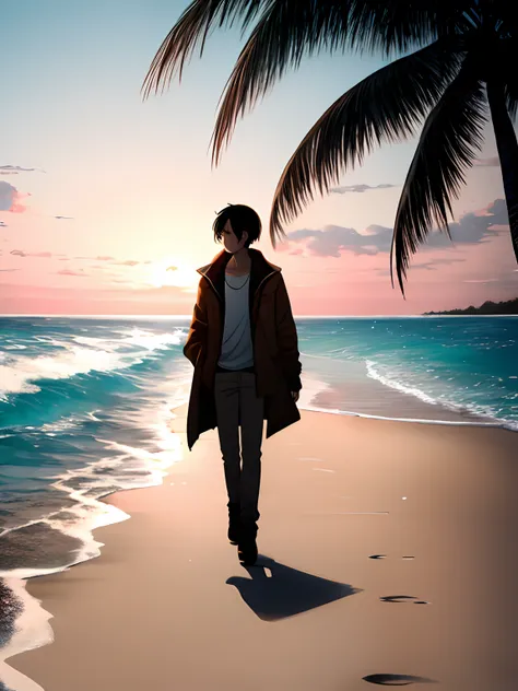 Eren walking along the beach