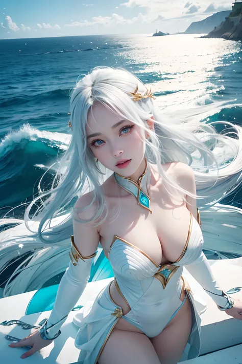 Sexy goddess，best qualityer，Snow-whiteskin，8K high quality，Sexy goddess，A pair of big eyes are beautiful and moving，White skin，Makeup，Sexy outfit，aerial shot，Volt view，Look up，Armed with futuristic modern weapons，gold；jewely；Blue Electric，Space-time gate，m...