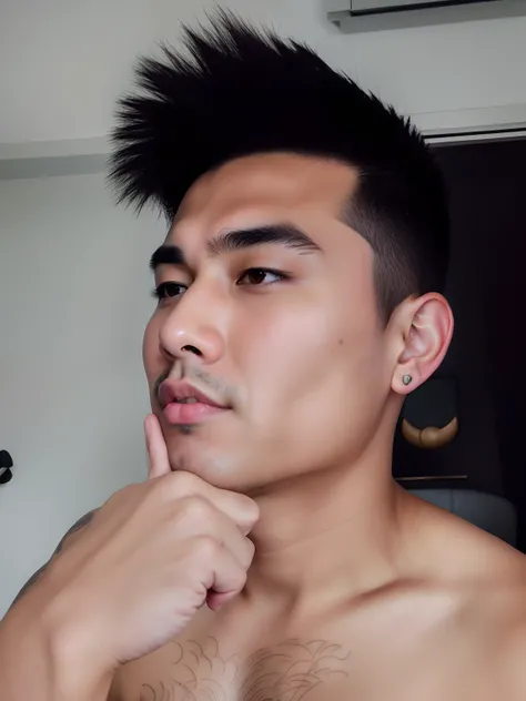 Allafard Asian man with mohawk and shaved head, Pointed chin, 2 7 years old, 2 8 years old, with a pointed chin, 2 3 years old, south east asian with round face, clean shaven wide face, 2 9 years old, 2 2 years old, Asian male, strong jaw, clean shaven fac...