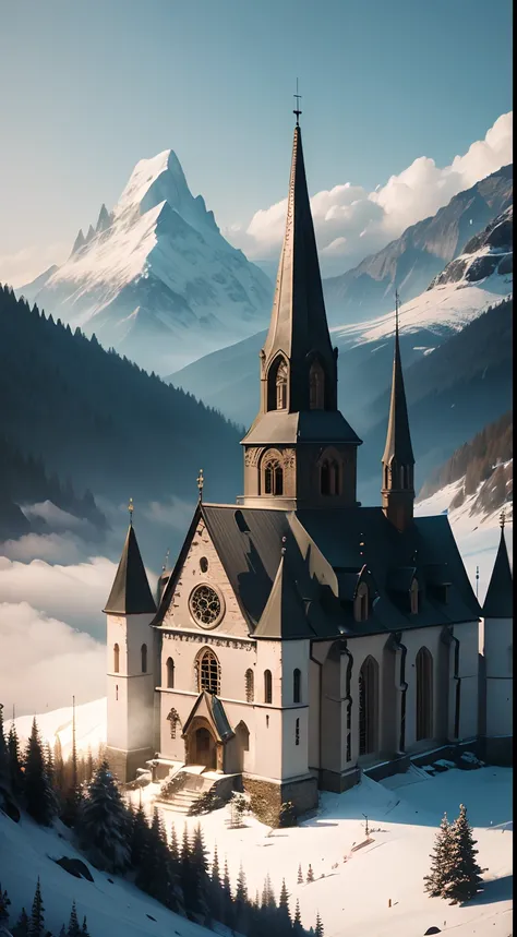 Church in the Mountains, ghotic style, Detailed, Good Quality