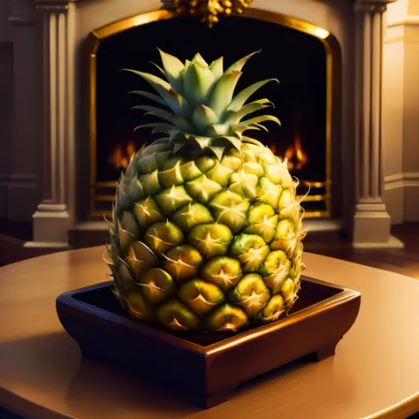 Pineapple lying on a mantle piece