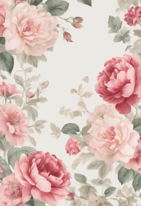 Papel pintado floral rosado pastel hermoso con fondo blanco