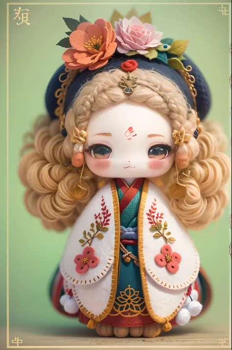 （Cute felt doll，anatomy correct，full bodyesbian，Masterpiece camellia，Masterpiece Hanfu，ssmile），（cute world of wool felt，Brush rendering），（plethora of colors，Best quality，high detal，tmasterpiece，8K）