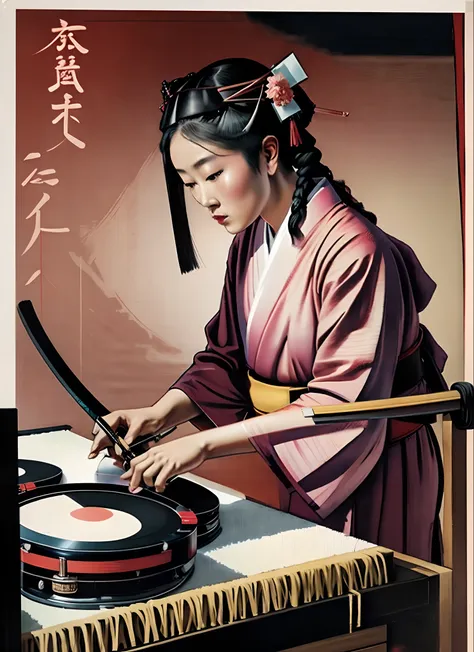 gehsia maid japane torii djing on katana painting