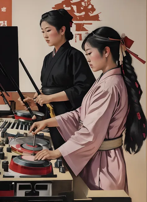 gehsia maid japane torii djing on katana painting