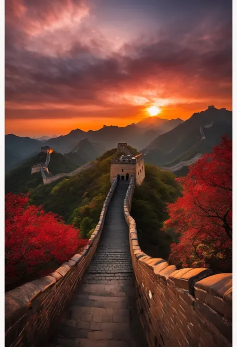 Great Wall of China，The rising sun rises in the east，Red spirit，Science and technology powerhouse