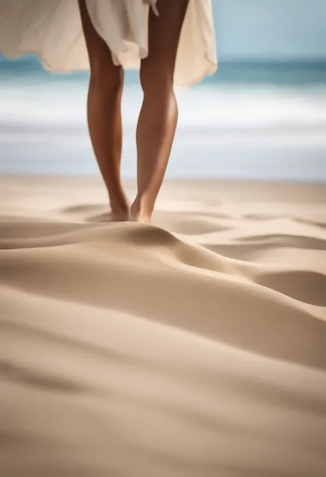 Beach Landscape Seen Of Thin And Long Female Legs Ultra Detailed, photo instagrammeuse, ultra realist, Meticulously detailed, de jour, Meticulously detailed landscape, sand and sea