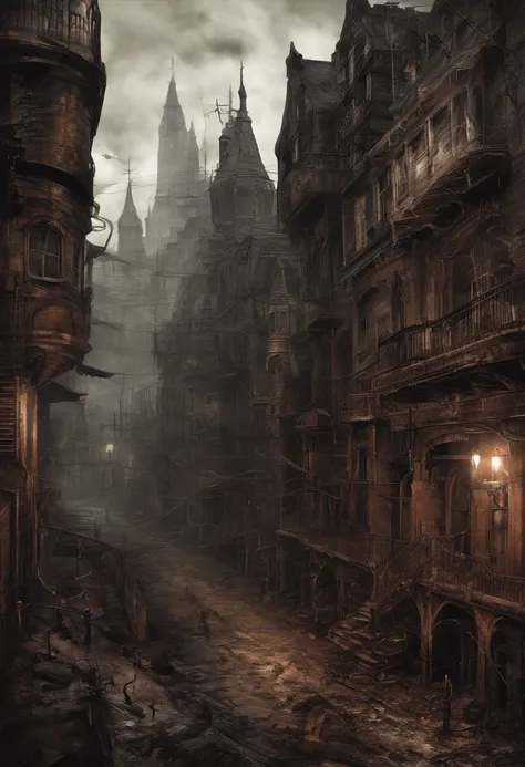 steampunc, A huge city in warm colors