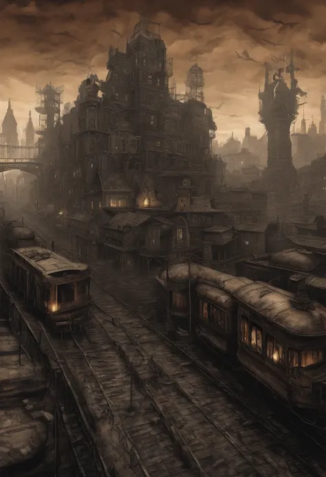 steampunc, A huge city in warm colors