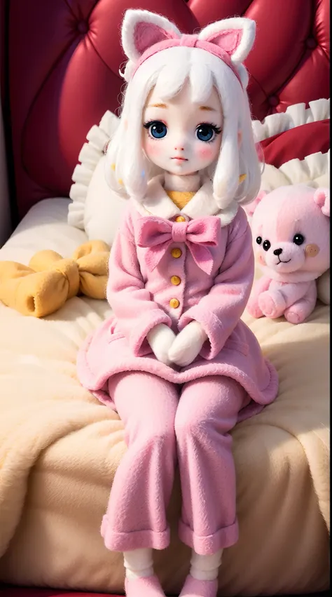 wool felt，felt，plush ，adolable，masterpiece, best quality, super detailed, illustration, beautiful eyes, close up, a girl. it is ...