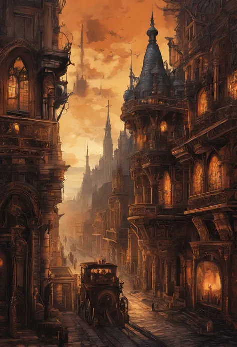 steampunc, A huge city in warm colors