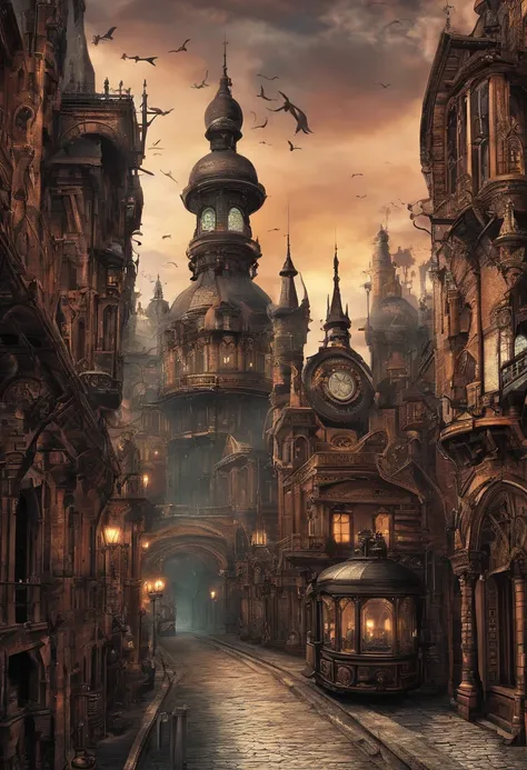 steampunc, A huge city in warm colors