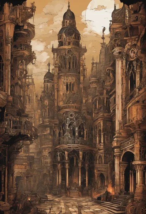 steampunc, A huge city in warm colors