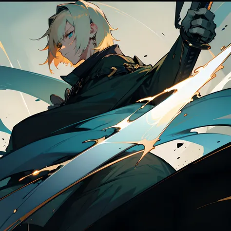 1boy, solo, male focus,white hair,turquoise eyes,knight,dark knight,anime,sword,black,gold,red,roses,dark,medieval,dark atmosphere