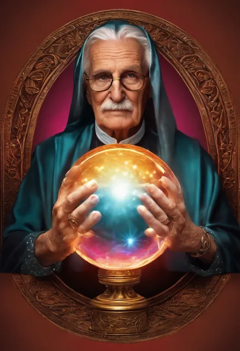 Elderly Psychic With Crystal Ball With Crystal Ball Looking Ahead