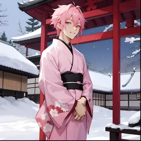 anime character in pink kimono standing in front of a red structure, haruno sakura, koyoharu gotouge, inspired by Munakata Shikō, handsome guy in demon slayer art, best anime 4k konachan wallpaper, hajime yatate, sakura haruno, demon slayer rui fanart, as ...