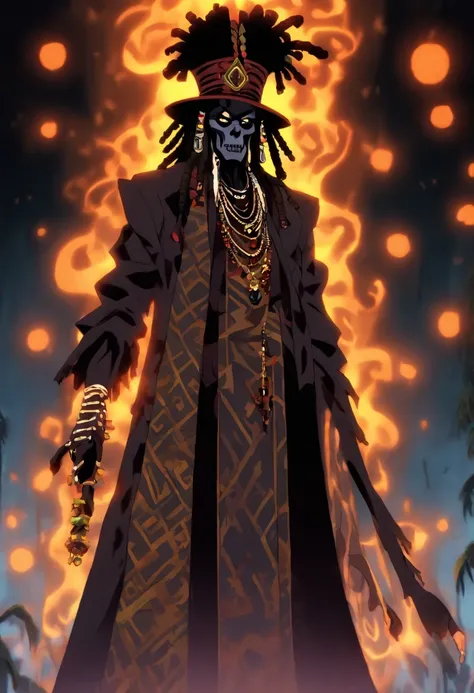 (((PAPA LEGBA))) best quality, ultra-high resolution, 4K detailed CG, master piece,Papa Legba,Old man,pipe,African clothing, Voodoo mythology, ((Standing pose)), African image, aesthetic, screen centered, full body