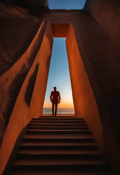 Homem judeu em cima de uma torre, olhando para um nascer do sol