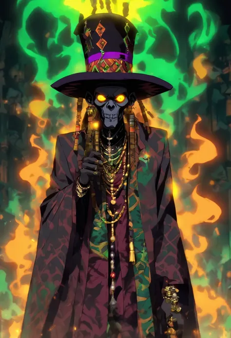 (((PAPA LEGBA))) best quality, ultra-high resolution, 4K detailed CG, master piece,Papa Legba,Old man,pipe,African clothing, Voodoo mythology, ((Standing pose)), African image, aesthetic, screen centered, full body