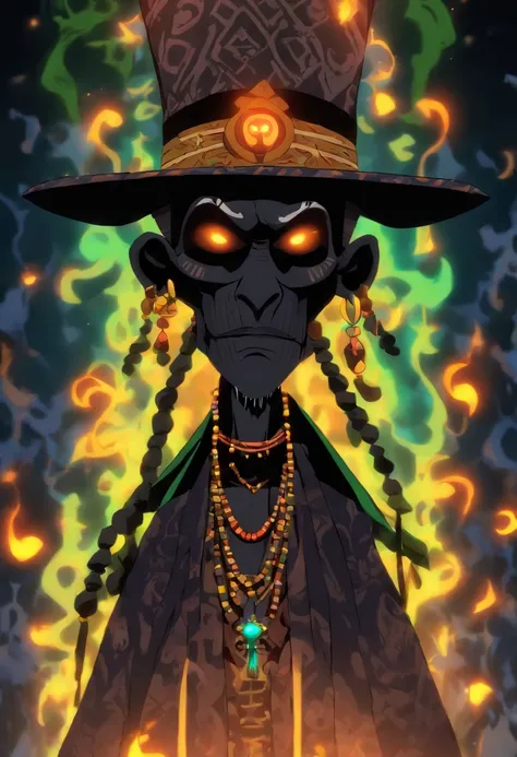 (((PAPA LEGBA))) best quality, ultra-high resolution, 4K detailed CG, master piece,Papa Legba,Old man,pipe,African clothing, Voodoo mythology, ((Standing pose)), African image, aesthetic, screen centered, full body