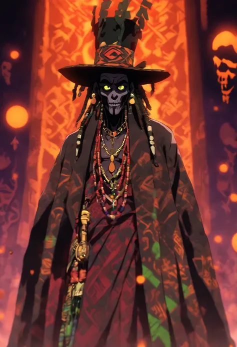 (((PAPA LEGBA))) best quality, ultra-high resolution, 4K detailed CG, master piece,Papa Legba,Old man,pipe,African clothing, Voodoo mythology, ((Standing pose)), African image, aesthetic, screen centered, full body