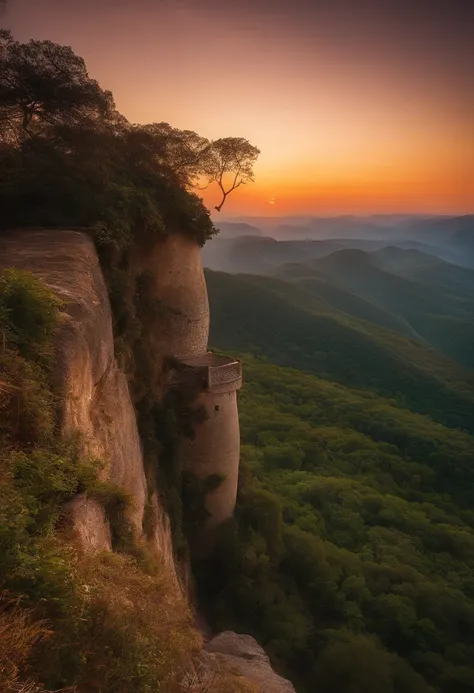 Vigia e guarda judeu em cima de uma torre esperando, olhando para um nascer do sol