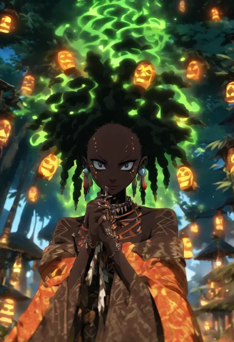 (((young girl))) best quality, ultra-high resolution, 4K detailed CG, masterpiece, Papa legba, girl, trees, voodoo ritual, African clothing, voodoo mythology, ((papa legba)), image African, aesthetic, screen-centered, full body