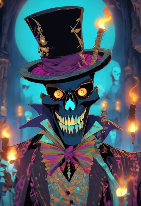 (((BARON SAMEDI))) best quality, ultra-high resolution, 4K detailed CG, masterpiece, Baron Samedi,man, voodoo mythology, ((standing pose)), African image, aesthetic, screen-centered, full body