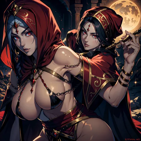 Castlevania Super Realistic Shadow Lord Super Detailed Dynamic Shot Of Very Beautiful Arabian Princess With A Turban Hokuto Red Arabic With Moroccan Kaftan Portrait Zoom Sexy Sexy Face Sexy Eyes Sexy Mouth Shiny Crystal Red Eyes Glowing