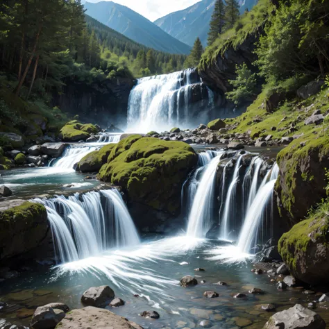 Waterfall flowing in the mountains --auto