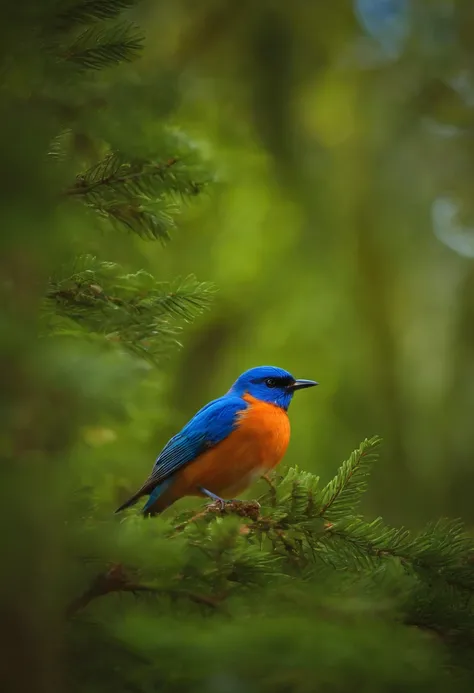 There is a small bird in the forest