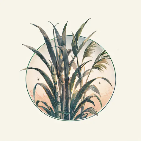 there is a picture of a plant with a bird in the background, art deco nature, detailed digital illustration, in style of digital illustration, palm, palms, 3d grainy aesthetic illustration, low detailed. digital painting, high detail illustration, jen bart...