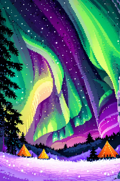 aurora in the night sky over a camp