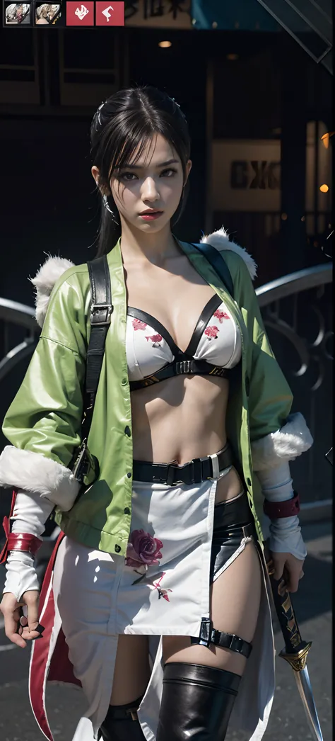 a close up of a person in a costume with a sword, as a character in tekken, female character, tifa lockhart with white hair, katana zero video game character, lunar themed attire, kda, slim body, cyborg - girl with silver hair, upper body avatar, (( medium...