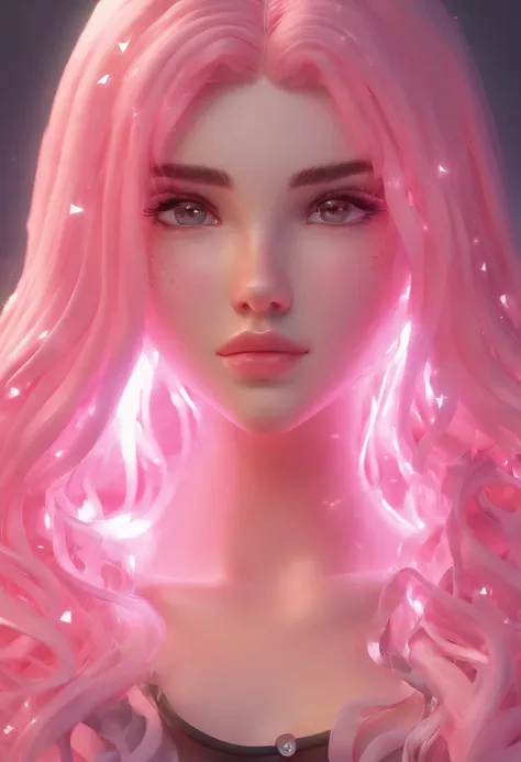 ((masterpiece,best quality)),1girl,beautiful detailed eyes, detailed face, (full body:1.2), pink long hair, pink heart eyes,massive sized breasts, (black background:1.2), pink particles, shaded face naked with nothing on her body