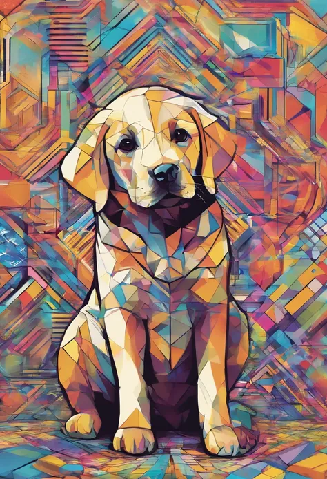 (cachorro labrador  ),(melhor pose),(best angle), (better expression), Eduardo Kobra acolchoamento ,multidimensional geometric wall PORTRAIT, arte, Chibi,Yang08k, lindo, Colouring,